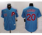 Men's Philadelphia Phillies #20 Mike Schmidt Number Light Blue Cooperstown Cool Base Jersey