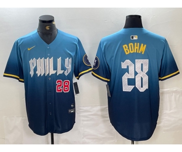 Men's Philadelphia Phillies #28 Alec Bohm Blue 2024 City Player Number Cool Base Stitched Jerseys