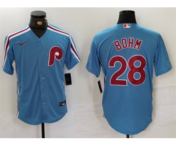 Men's Philadelphia Phillies #28 Alec Bohm Blue Cool Base Stitched Jersey