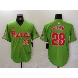 Men's Philadelphia Phillies #28 Alec Bohm Number Green With Patch Stitched Cool Base Nike Jersey