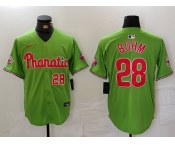 Men's Philadelphia Phillies #28 Alec Bohm Number Green With Patch Stitched Cool Base Nike Jersey