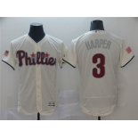 Men's Philadelphia Phillies #3 Bryce Harper Authentic Cream Alternate Flex Base Baseball Jersey