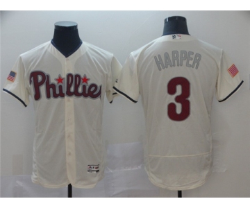 Men's Philadelphia Phillies #3 Bryce Harper Authentic Cream Alternate Flex Base Baseball Jersey