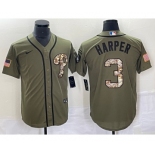 Men's Philadelphia Phillies #3 Bryce Harper Green Salute to Service Cool Base Stitched Nike Jersey