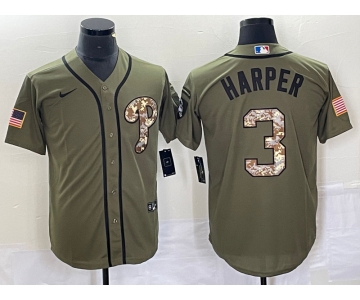 Men's Philadelphia Phillies #3 Bryce Harper Green Salute to Service Cool Base Stitched Nike Jersey