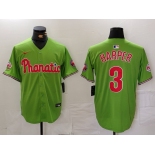 Men's Philadelphia Phillies #3 Bryce Harper Green With Patch Stitched Cool Base Nike Jersey