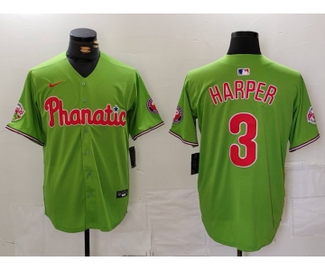 Men's Philadelphia Phillies #3 Bryce Harper Green With Patch Stitched Cool Base Nike Jersey