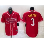 Men's Philadelphia Phillies #3 Bryce Harper Number Red Cool Base Stitched Baseball Jersey