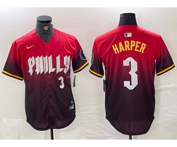 Men's Philadelphia Phillies #3 Bryce Harper Red 2024 City Player Number Cool Base Jersey