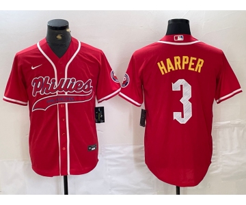 Men's Philadelphia Phillies #3 Bryce Harper Red Cool Base Stitched Baseball Jersey