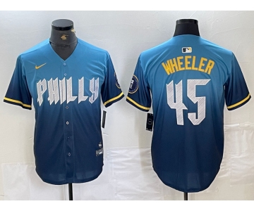 Men's Philadelphia Phillies #45 Zack Wheeler Blue 2024 City Cool Base Stitched Jersey