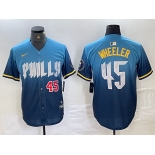 Men's Philadelphia Phillies #45 Zack Wheeler Blue 2024 City Player Number Cool Base Stitched Jerseys