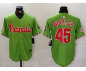 Men's Philadelphia Phillies #45 Zack Wheeler Green With Patch Stitched Cool Base Nike Jersey