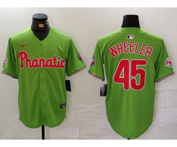 Men's Philadelphia Phillies #45 Zack Wheeler Green With Patch Stitched Cool Base Nike Jersey