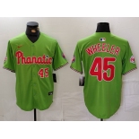 Men's Philadelphia Phillies #45 Zack Wheeler Number Green With Patch Stitched Cool Base Nike Jersey