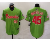 Men's Philadelphia Phillies #45 Zack Wheeler Number Green With Patch Stitched Cool Base Nike Jersey