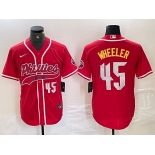 Men's Philadelphia Phillies #45 Zack Wheeler Number Red Cool Base Stitched Baseball Jersey