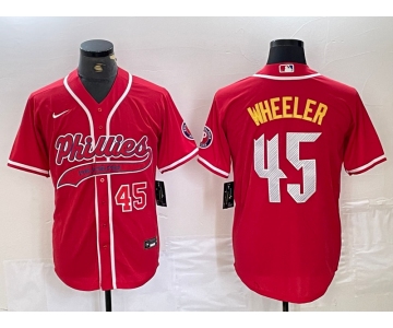 Men's Philadelphia Phillies #45 Zack Wheeler Number Red Cool Base Stitched Baseball Jerseys