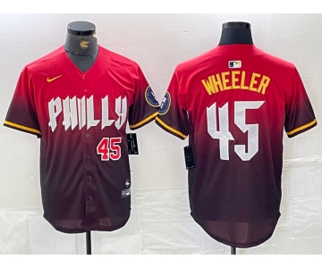 Men's Philadelphia Phillies #45 Zack Wheeler Red 2024 City Player Number Cool Base Jerseys