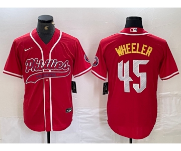 Men's Philadelphia Phillies #45 Zack Wheeler Red Cool Base Stitched Baseball Jersey