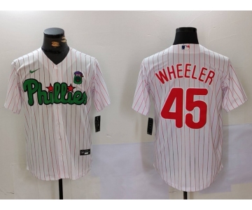 Men's Philadelphia Phillies #45 Zack Wheeler White Green Cool Base Stitched Jersey