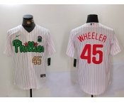 Men's Philadelphia Phillies #45 Zack Wheeler White Green Cool Base Stitched Jerseys