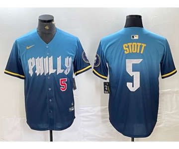 Men's Philadelphia Phillies #5 Bryson Stott Blue 2024 City Player Number Cool Base Stitched Jerseys