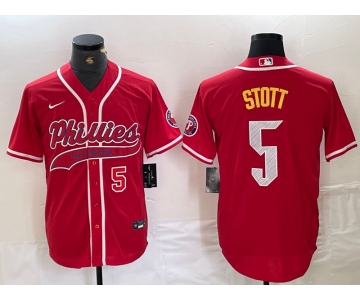 Men's Philadelphia Phillies #5 Bryson Stott Number Red Cool Base Stitched Baseball Jerseys