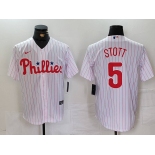 Men's Philadelphia Phillies #5 Bryson Stott White Pinstripe Stitched Cool Base Jersey