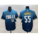 Men's Philadelphia Phillies #55 Ranger Suarez Blue 2024 City Player Number Cool Base Jersey