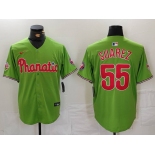 Men's Philadelphia Phillies #55 Ranger Suarez Green With Patch Stitched Cool Base Nike Jersey