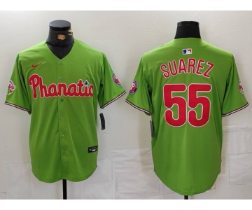 Men's Philadelphia Phillies #55 Ranger Suarez Green With Patch Stitched Cool Base Nike Jersey