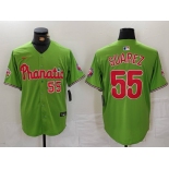 Men's Philadelphia Phillies #55 Ranger Suarez Number Green With Patch Stitched Cool Base Nike Jersey