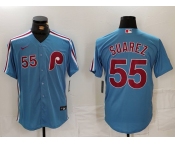 Men's Philadelphia Phillies #55 Ranger Suarez Number Light Blue Cooperstown Cool Base Jersey