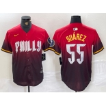 Men's Philadelphia Phillies #55 Ranger Suarez Red 2024 City Player Number Cool Base Jersey