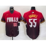 Men's Philadelphia Phillies #55 Ranger Suarez Red 2024 City Player Number Cool Base Jerseys