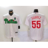 Men's Philadelphia Phillies #55 Ranger Suárez White Green Cool Base Stitched Jersey