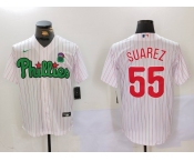 Men's Philadelphia Phillies #55 Ranger Suárez White Green Cool Base Stitched Jersey