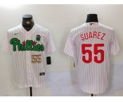 Men's Philadelphia Phillies #55 Ranger Suárez White Green Cool Base Stitched Jerseys