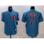 Men's Philadelphia Phillies #7 Trea Turner Blue Cooperstown Throwback Cool Base Nike Jersey