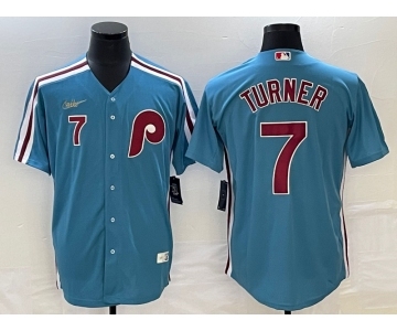 Men's Philadelphia Phillies #7 Trea Turner Blue Cooperstown Throwback Cool Base Nike Jersey