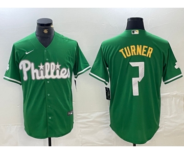 Men's Philadelphia Phillies #7 Trea Turner Kelly Green Cool Base Jersey