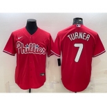 Men's Philadelphia Phillies #7 Trea Turner Red Cool Base Stitched Baseball Jersey