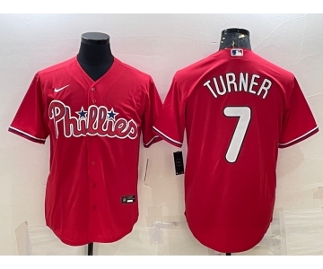 Men's Philadelphia Phillies #7 Trea Turner Red Cool Base Stitched Baseball Jersey