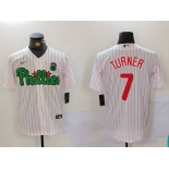 Men's Philadelphia Phillies #7 Trea Turner White Green Cool Base Stitched Jersey