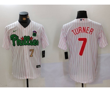 Men's Philadelphia Phillies #7 Trea Turner White Green Cool Base Stitched Jerseys