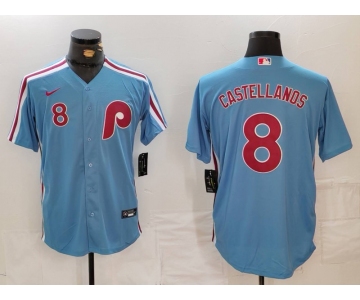 Men's Philadelphia Phillies #8 Nick Castellanos Number Light Blue Cooperstown Cool Base Jersey