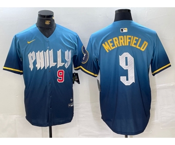 Men's Philadelphia Phillies #9 Whit Merrifield Blue 2024 City Connect Limited Stitched Jerseys