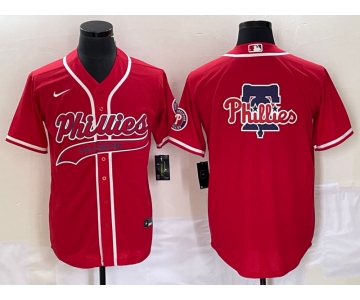 Men's Philadelphia Phillies Red Team Big Logo Cool Base Stitched Baseball Jersey