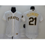 Men's Nike Pirates #21 Roberto Clemente White Gold 2020 Baseball Flexbase Jersey